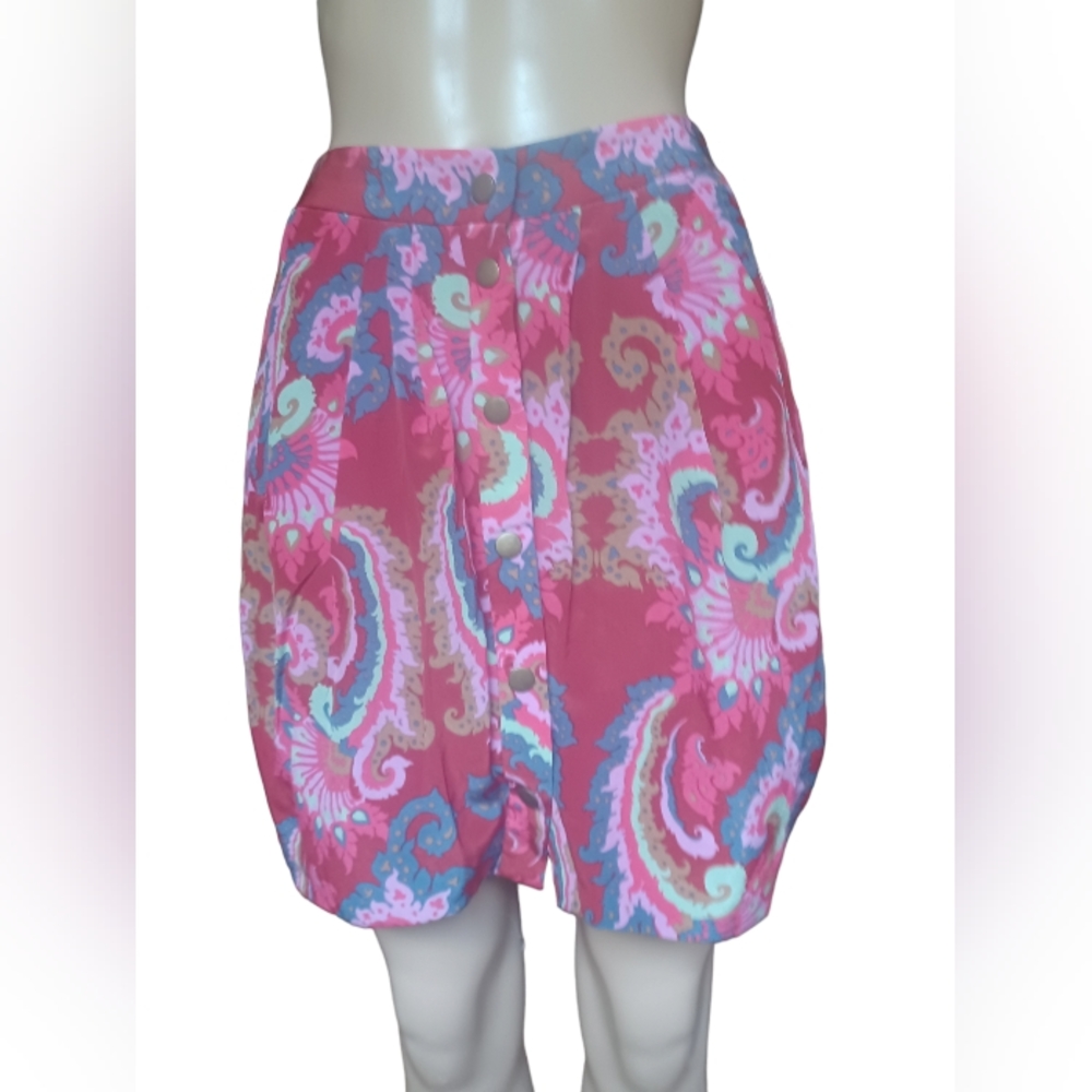 Tibi New York Womens Silk Skirt With Pockets Multicolor Button Down Size Small